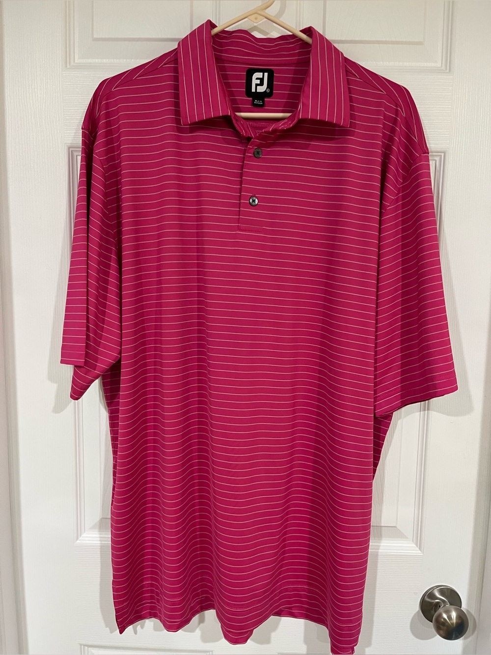 Foot Joy FJ Golf Performance Shirt Short Sleeve Polo Pink Fuchsia Stripe Sz XL